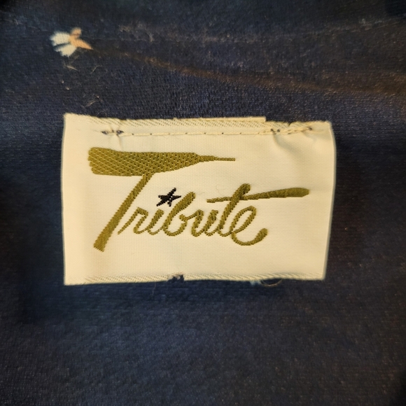 Vintage Tribute Navy Semi Sheer Collared Long Sleeve Dress - Picture 6 of 7